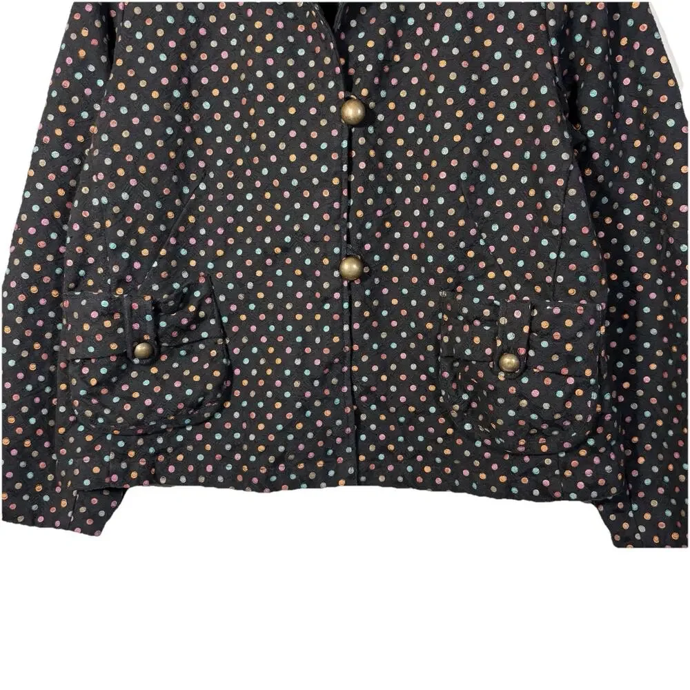 Polka Dot Jacket Black Cotton Vintage Keren Hart Medium Jewel Tone Pockets